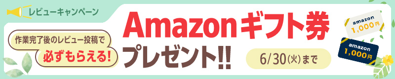 レビューキャンペーン　作業完了後のレビュー投稿でAmazonギフト券プレゼント！！　6月30日まで