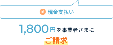 現金支払いの場合、1,800円を事業者さまにご請求