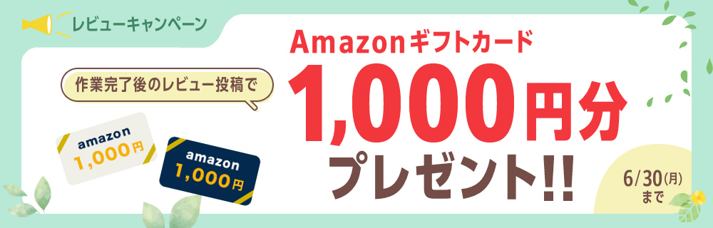 レビューキャンペーン　ご依頼いただいたお客様全員にAmazonギフトカード1000円分プレゼント　6月30日まで